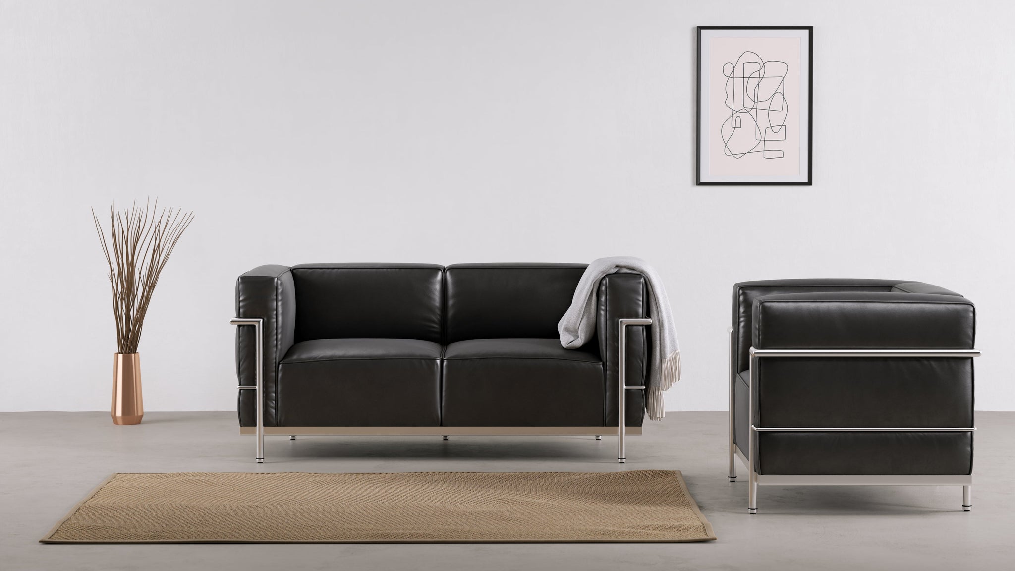 Corbusier - Corbusier Grand Modele Lounge Chair, Midnight Black Premium Leather