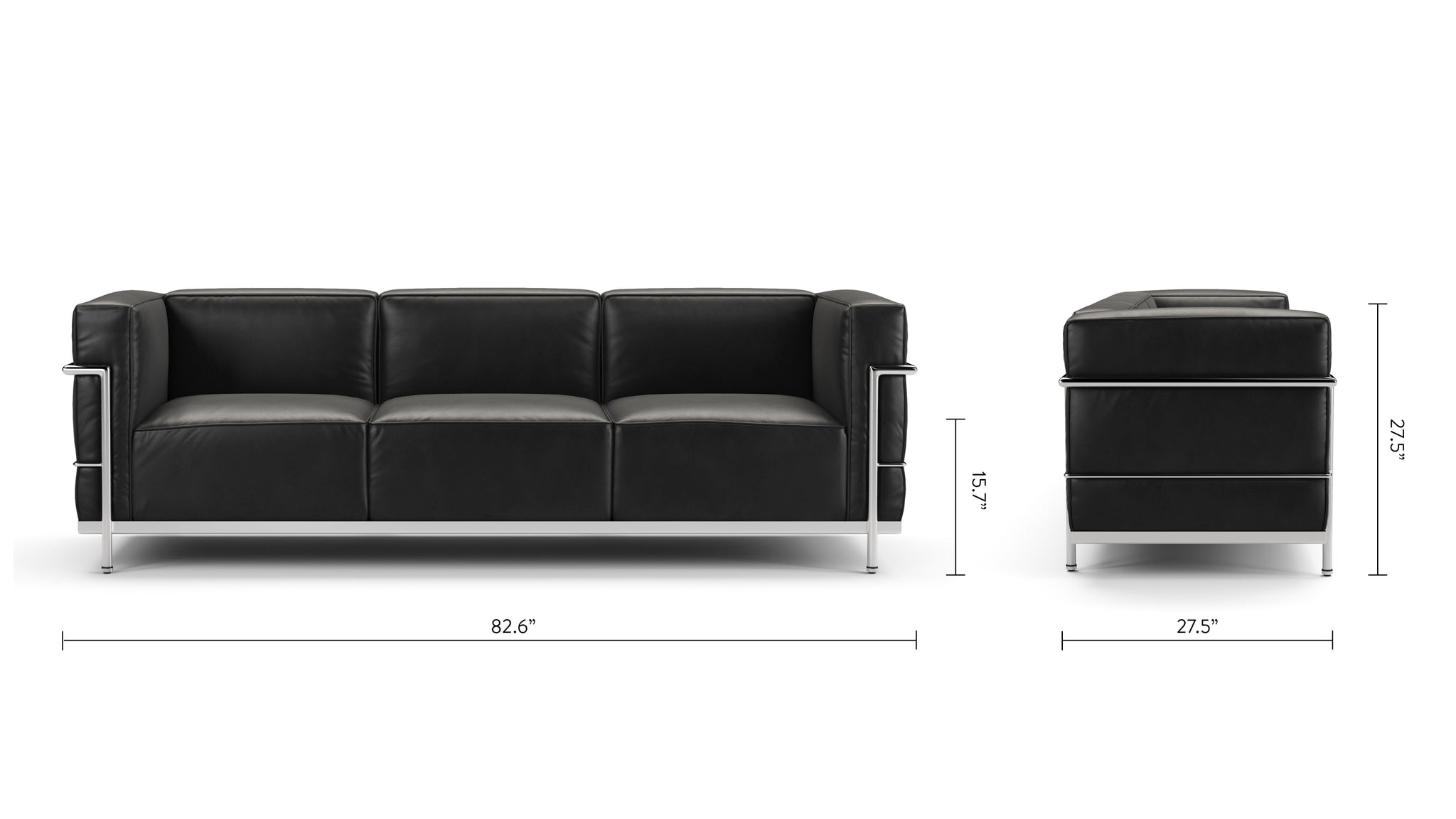 Corbusier - Corbusier Grand Modele Three Seater Sofa, Midnight Black Premium Leather