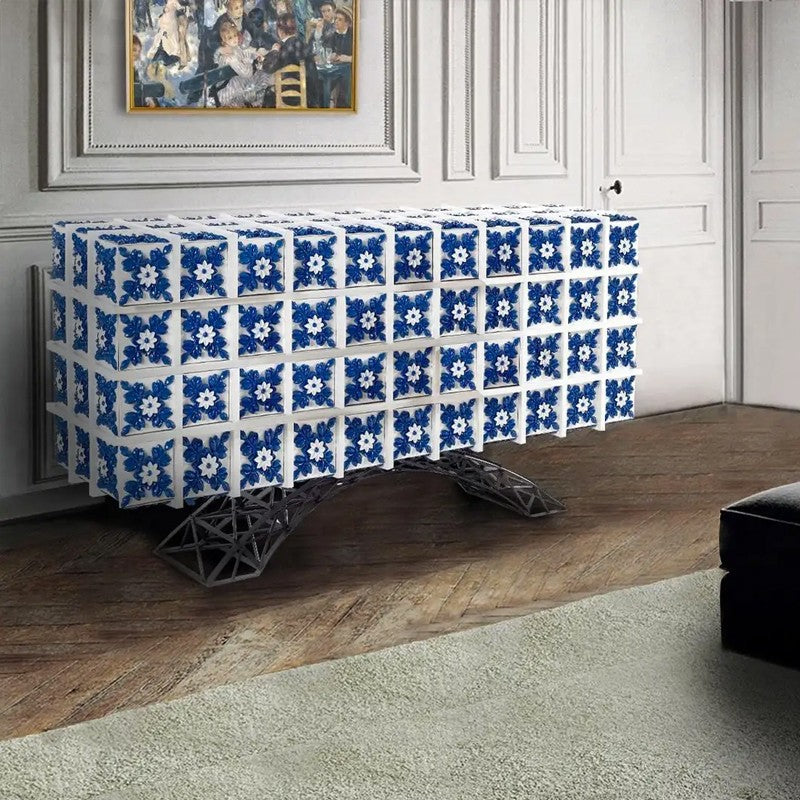 Blue Floral Mosaic Sideboard