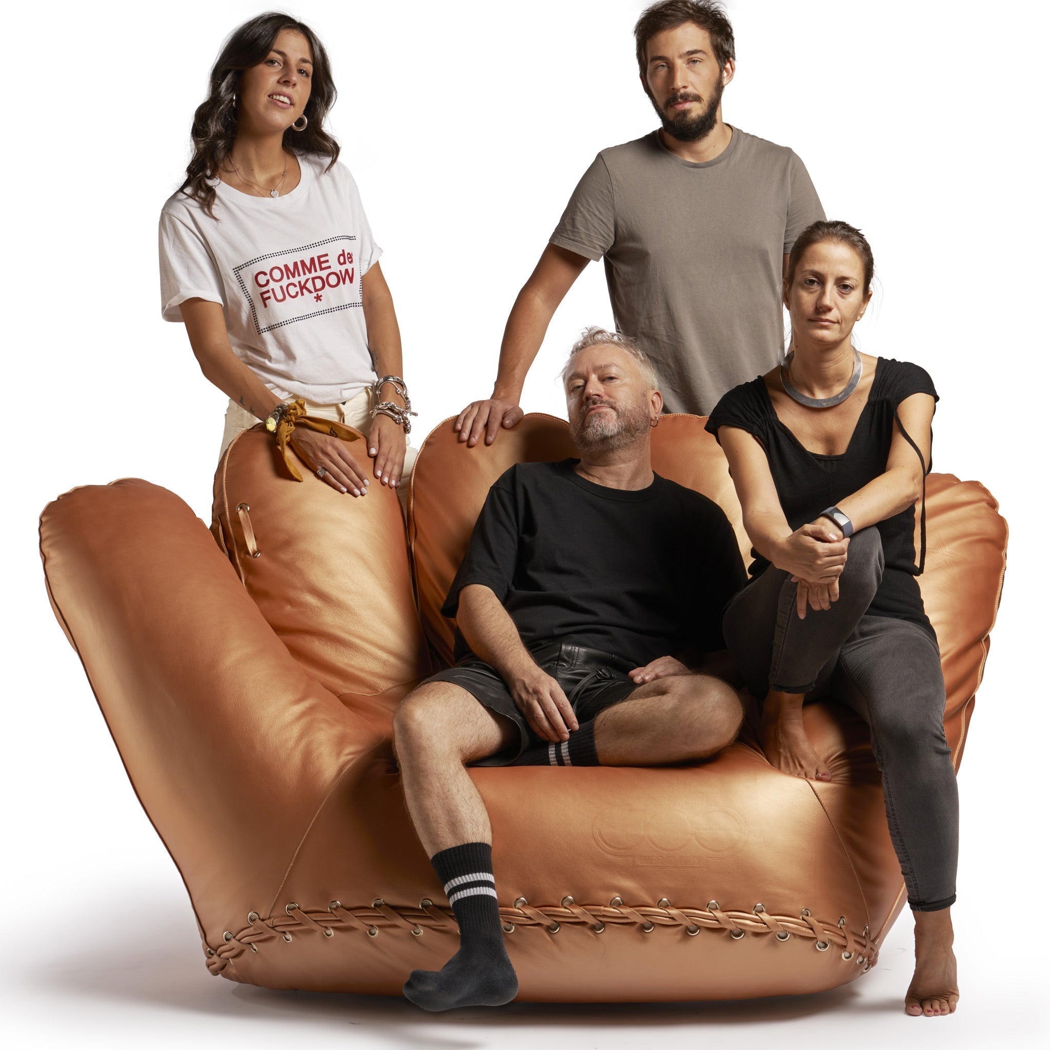 Poltronova 'Joe' Gold Baseball Glove Armchair Group Scene