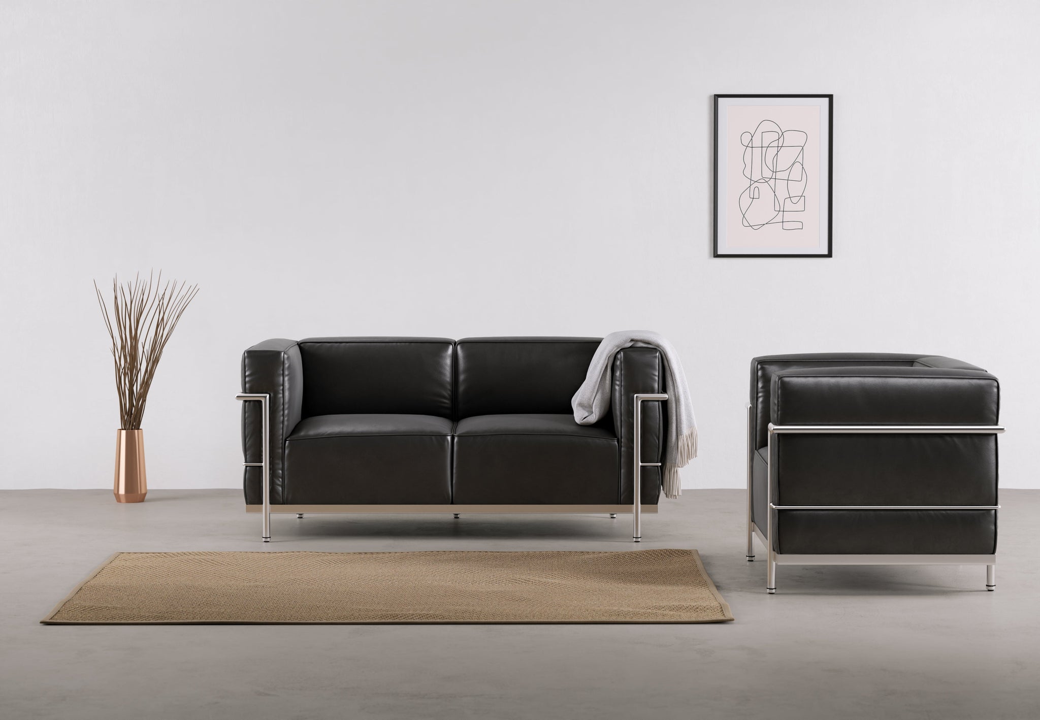 Corbusier - Corbusier Grand Modele Two Seater Sofa, Midnight Black Premium Leather